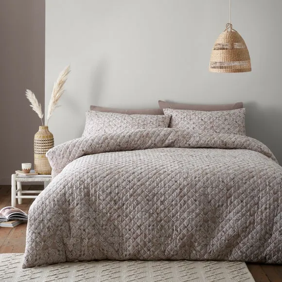 Quilted Duvet Cover Set - Natural, Polyester