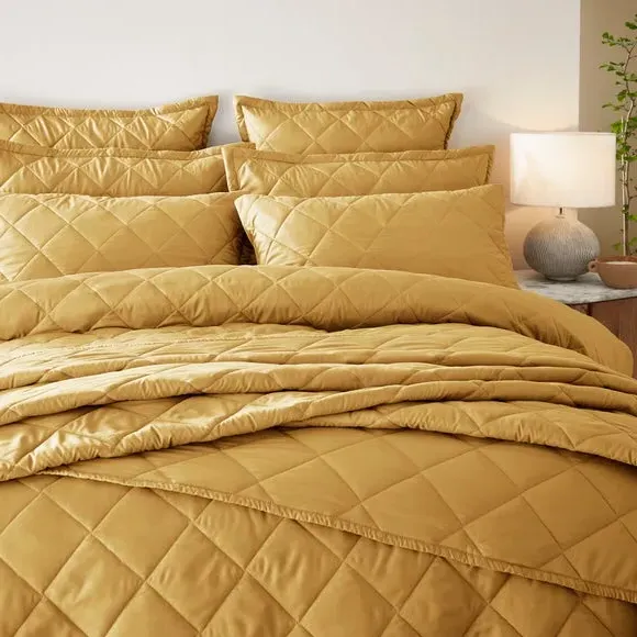 Quilted Duvet Cover Set - Ochre, Microfibre