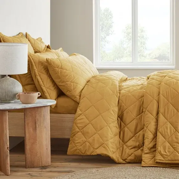 Quilted Duvet Cover Set - Ochre, Microfibre