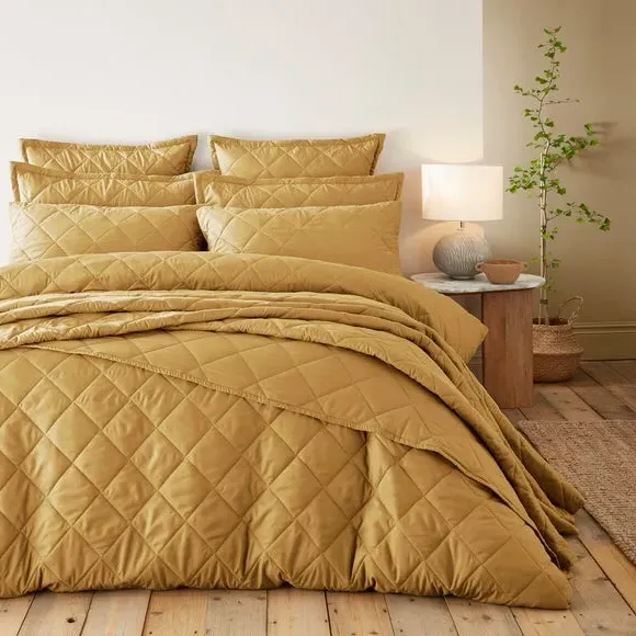 Quilted Duvet Cover Set - Ochre, Microfibre