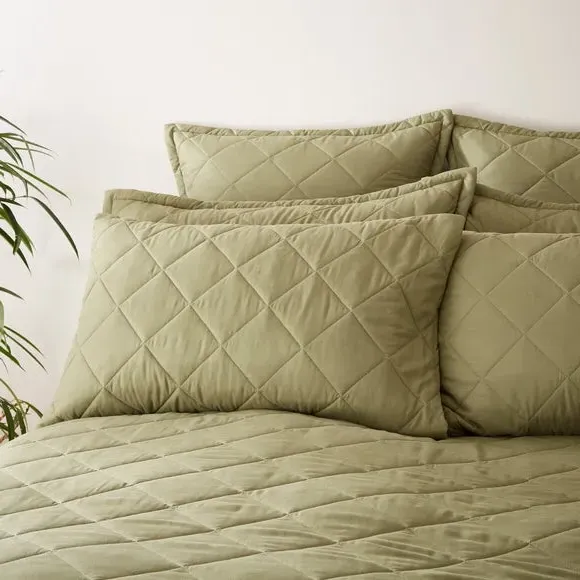 Quilted Duvet Cover Set - Olive, Microfibre