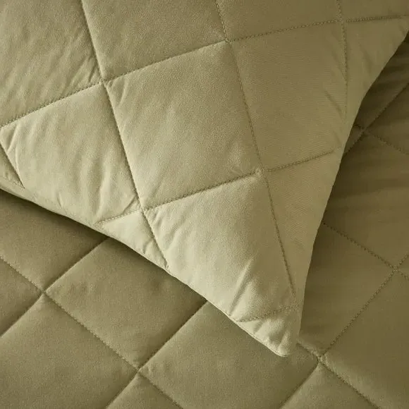 Quilted Duvet Cover Set - Olive, Microfibre