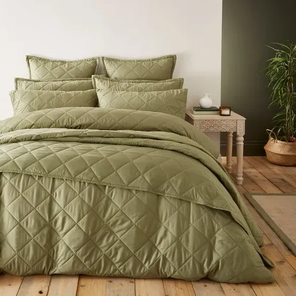 Quilted Duvet Cover Set - Olive, Microfibre
