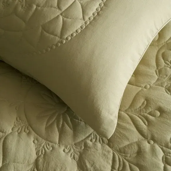 Quilted Duvet Cover Set - Olive, Microfibre