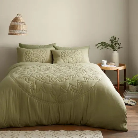 Quilted Duvet Cover Set - Olive, Microfibre image