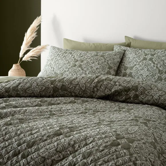 Quilted Duvet Cover Set - Olive, Polyester