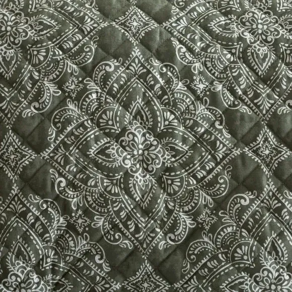Quilted Duvet Cover Set - Olive, Polyester