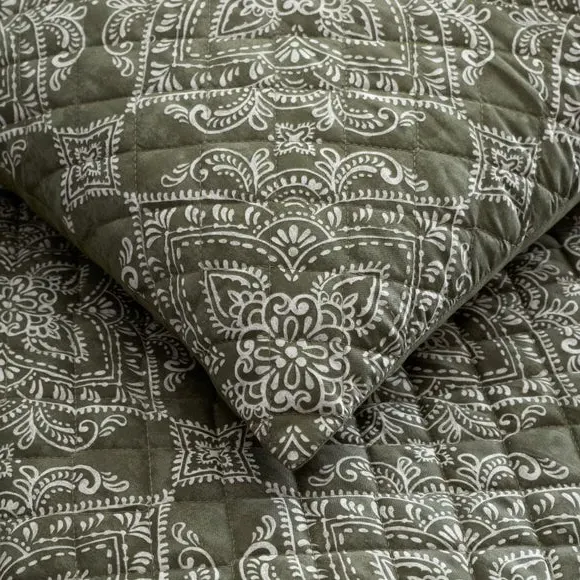 Quilted Duvet Cover Set - Olive, Polyester