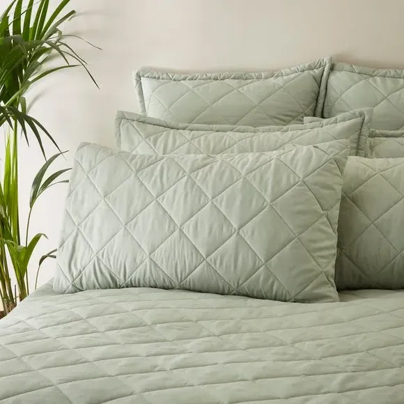 Quilted Duvet Cover Set - Sage, Microfibre