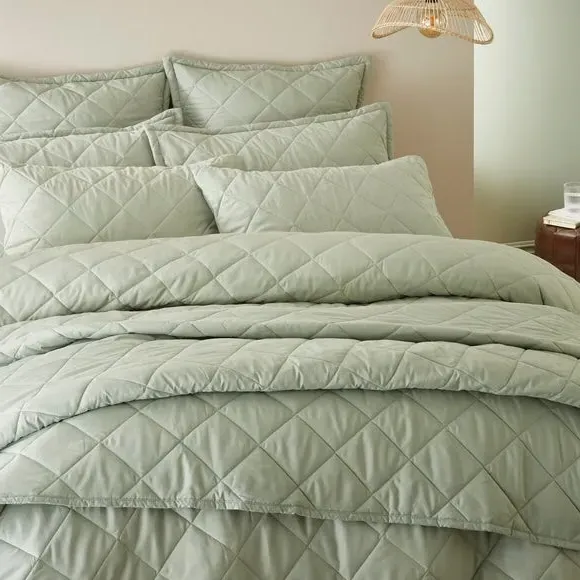 Quilted Duvet Cover Set - Sage, Microfibre
