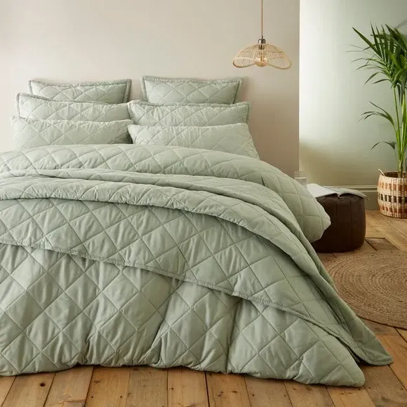 Quilted Duvet Cover Set - Sage, Microfibre