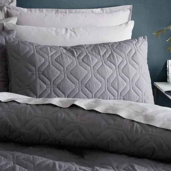 Quilted Duvet Cover Set - Soft Charcoal, Microfibre