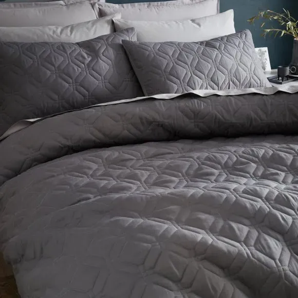 Quilted Duvet Cover Set - Soft Charcoal, Microfibre