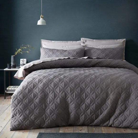 Quilted Duvet Cover Set - Soft Charcoal, Microfibre