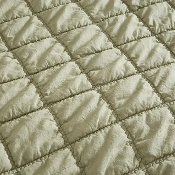 Quilted Duvet Cover Set - Soft Olive, Cotton