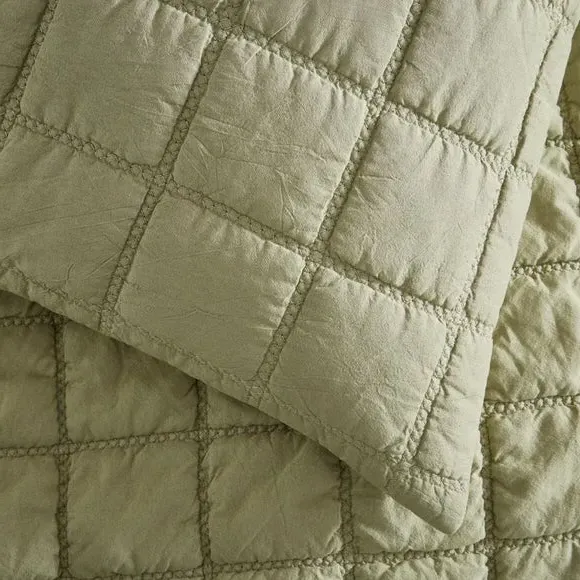 Quilted Duvet Cover Set - Soft Olive, Cotton