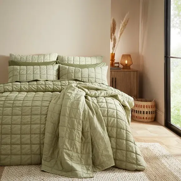 Quilted Duvet Cover Set - Soft Olive, Cotton