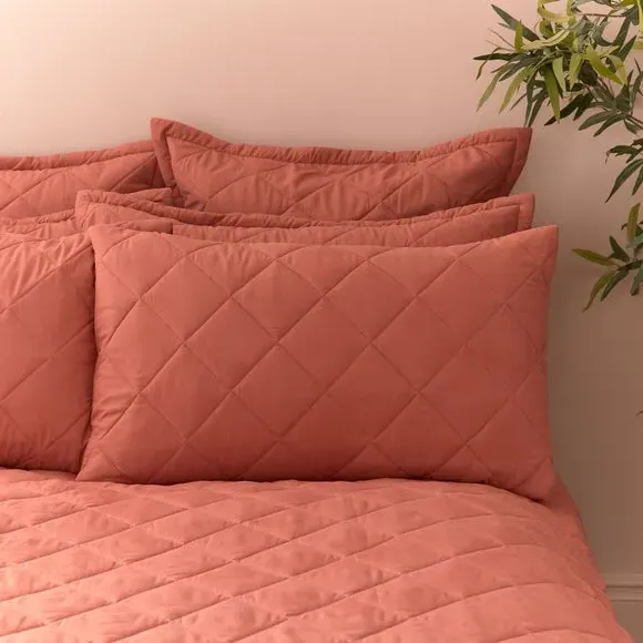 Quilted Duvet Cover Set - Terracotta, Microfibre