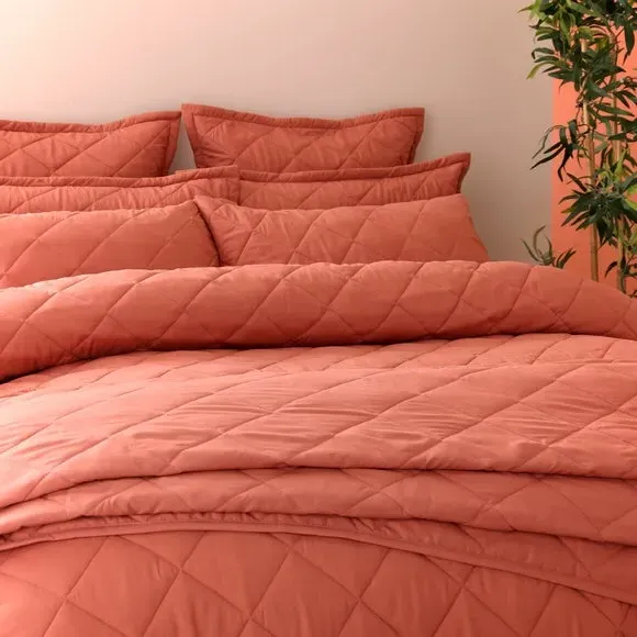Quilted Duvet Cover Set - Terracotta, Microfibre