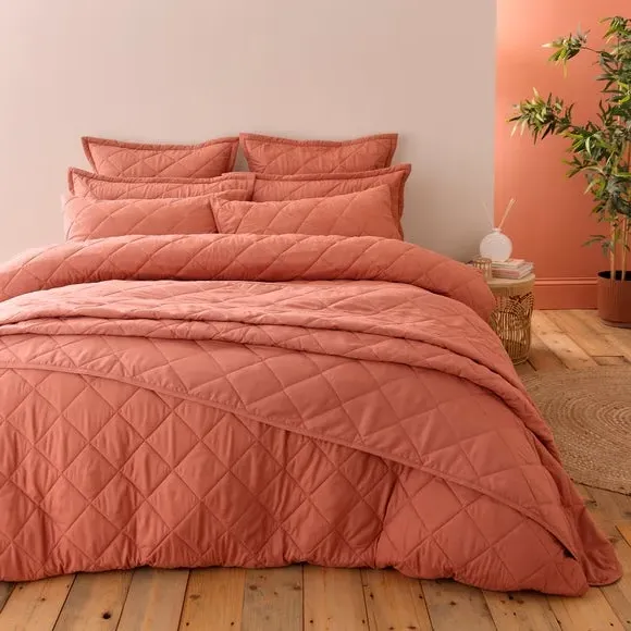 Quilted Duvet Cover Set - Terracotta, Microfibre