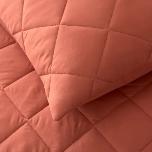 Quilted Duvet Cover Set - Terracotta, Microfibre