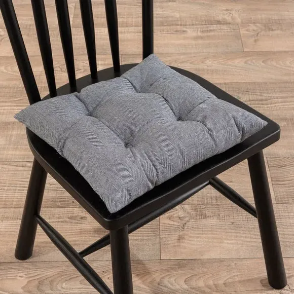 Quilted Seat Pad with Ties - Black, Cotton image