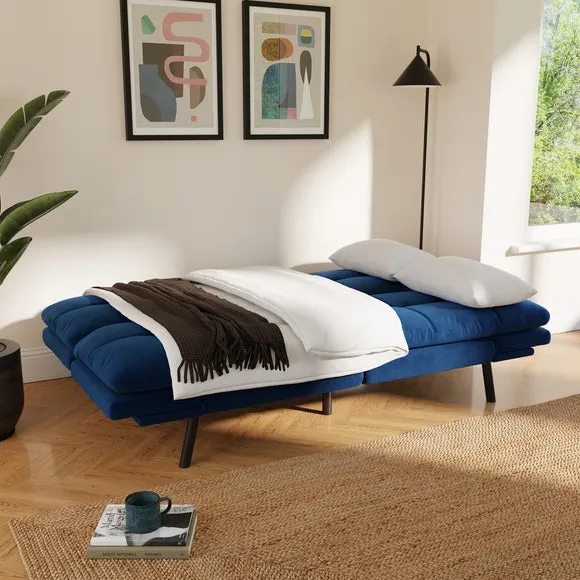 Quilted Sofa Bed with Clic Clac - Navy, Velvet