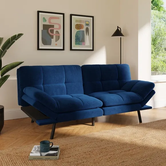 Quilted Sofa Bed with Clic Clac - Navy, Velvet
