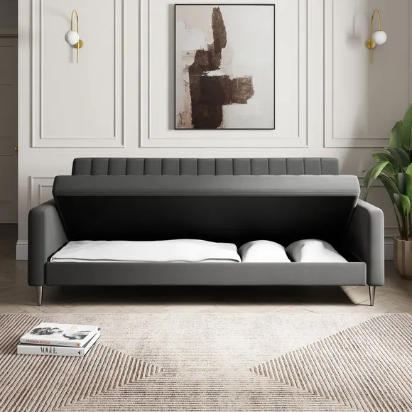 Quilted Storage Sofa Bed - Grey, Velvet