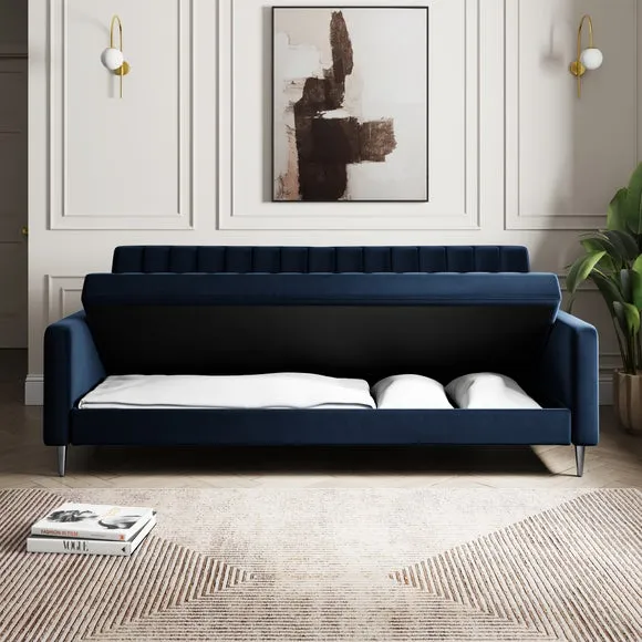 Quilted Storage Sofa Bed - Navy, Velvet
