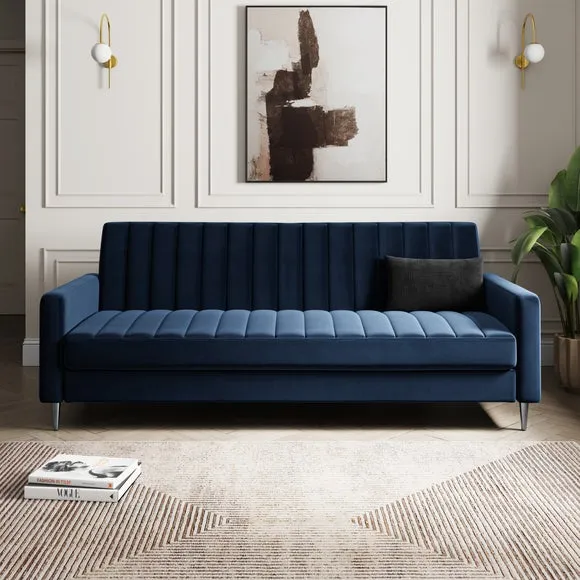 Quilted Storage Sofa Bed - Navy, Velvet