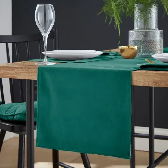 Quilted Table Runner - Bottle Green, Velour