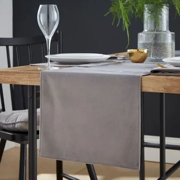 Quilted Table Runner - Grey, Velour