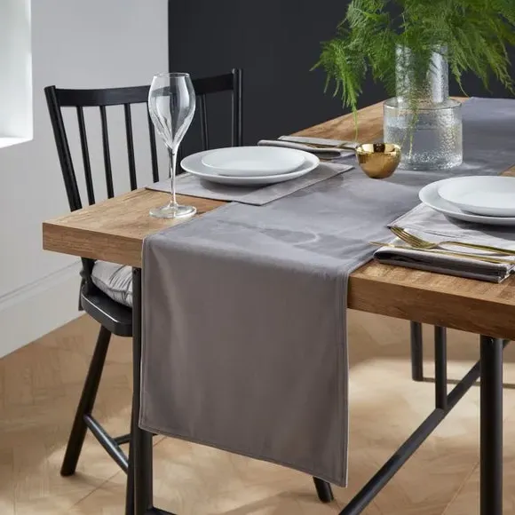 Quilted Table Runner - Grey, Velour