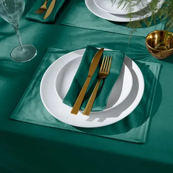 Quilted Tablecloth - Bottle Green, Recycled Velour