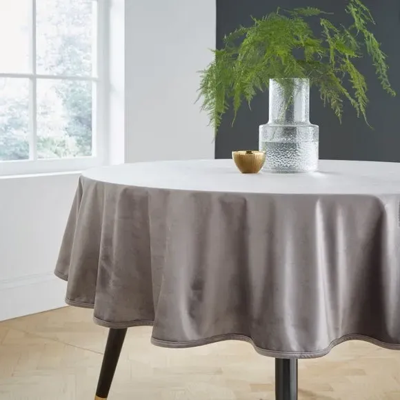 Quilted Tablecloth - Grey, Recycled Velour