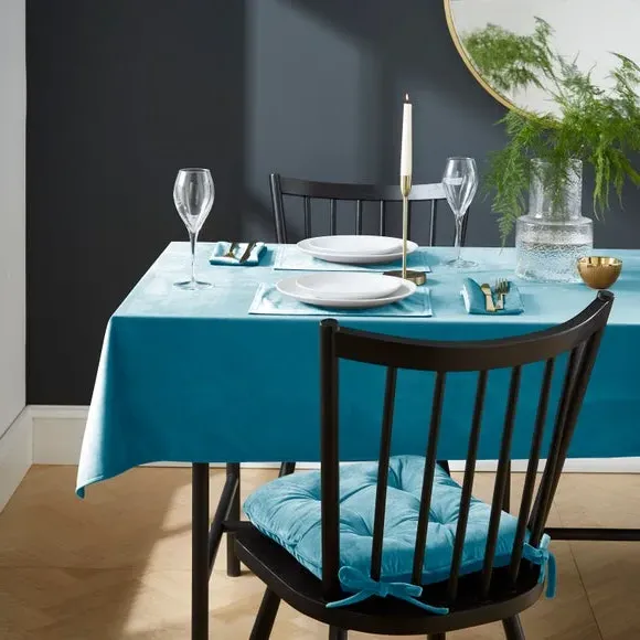 Quilted Tablecloth - Teal, Recycled Velour