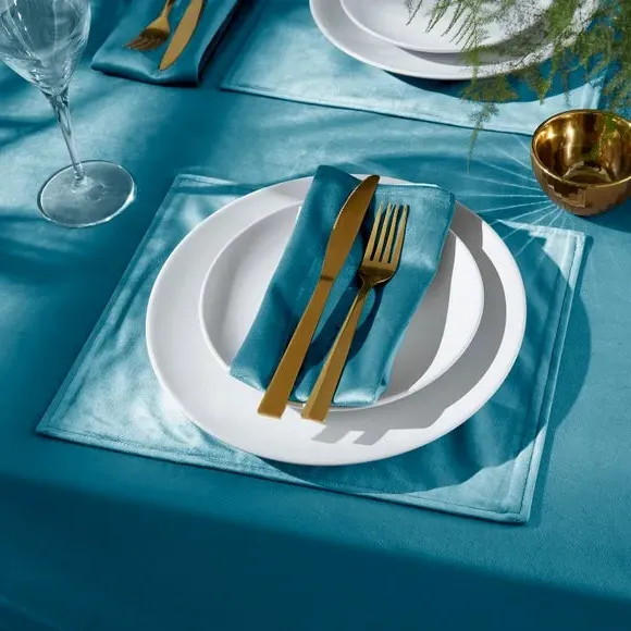 Quilted Tablecloth - Teal, Recycled Velour