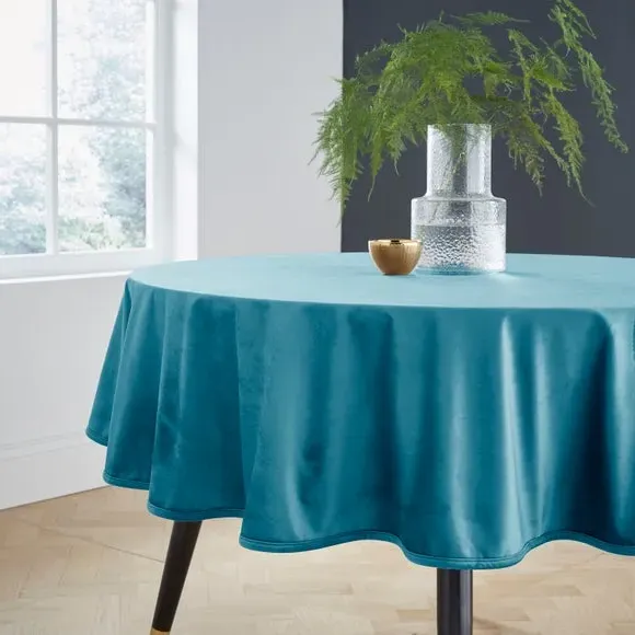Quilted Tablecloth - Teal, Recycled Velour