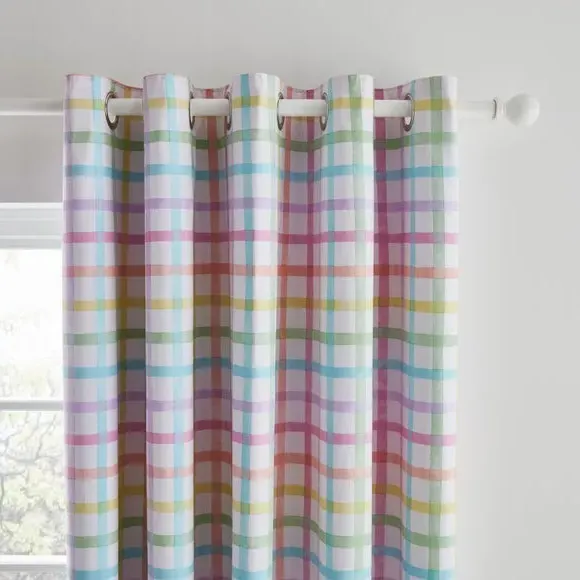 Rainbow Check Blackout Eyelet Curtains - Pink, Cotton
