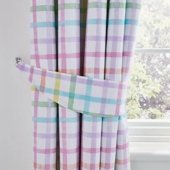 Rainbow Check Blackout Eyelet Curtains - Pink, Cotton