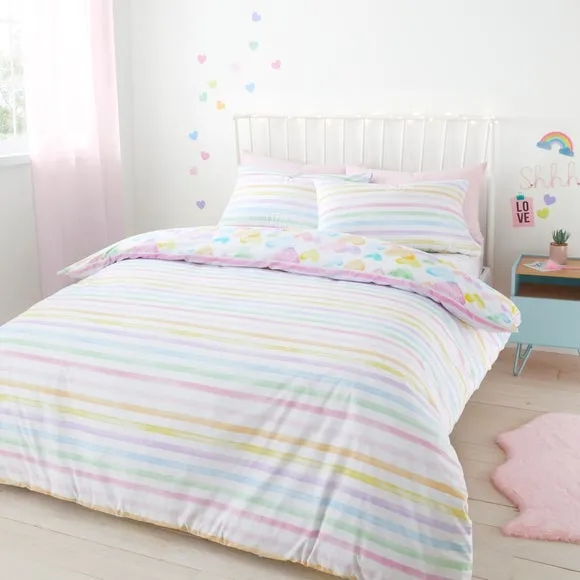 Rainbow Hearts Duvet Cover Set - Multicolor