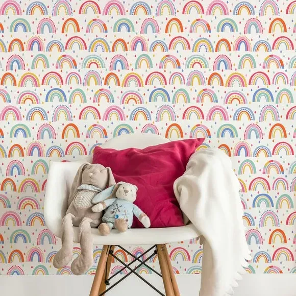 Rainbow Print Wallpaper - Pink, Matt Finish image