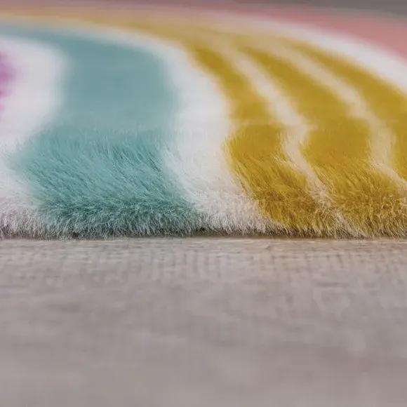 Rainbow Shaped Rug - Multicolor, Faux Fur