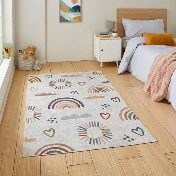 Rainbow Sun Washable Rug - Multicoloured image