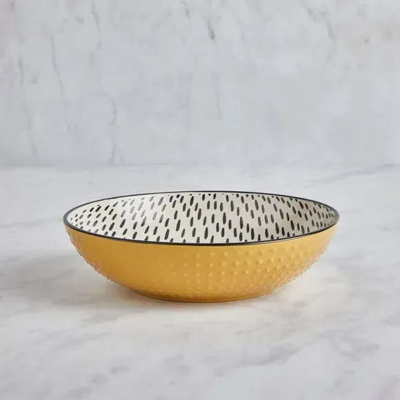 Ramen Bowl with Dashed Pattern - Ochre, Stoneware