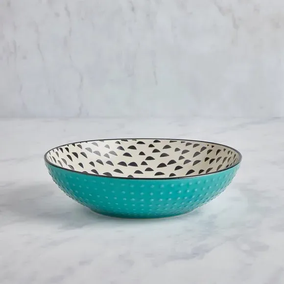 Ramen Bowl with Triangular Pattern - Teal, Stoneware
