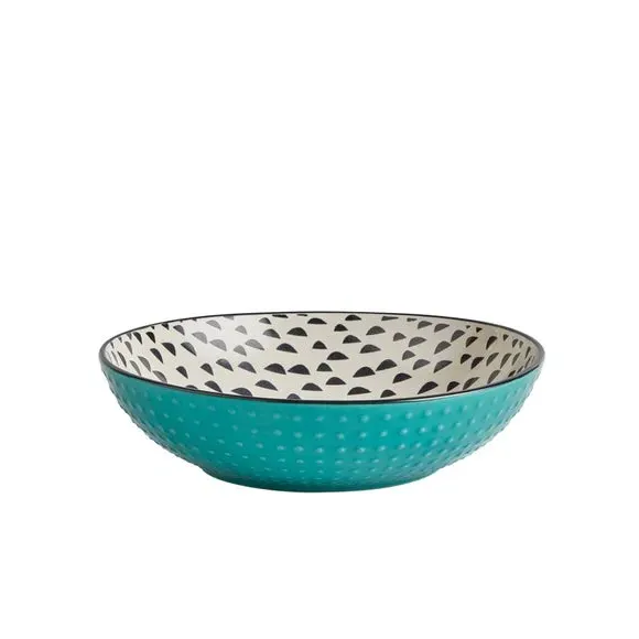 Ramen Bowl with Triangular Pattern - Teal, Stoneware image