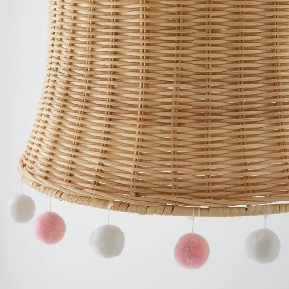 Rattan Pendant Shade with Pom Poms - Pink