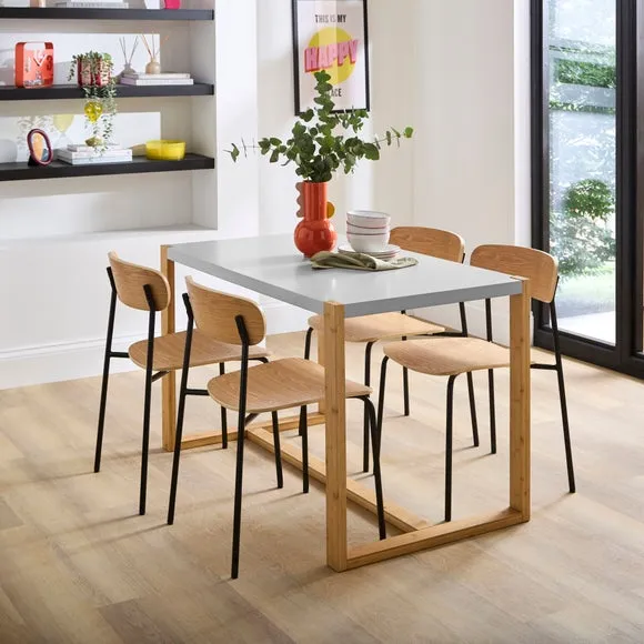Rectangle 4-Seater Dining Table - Stone, Wood